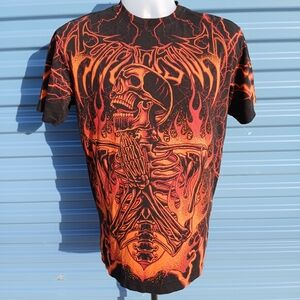 Affliction Black and Orange Skeleton Tee
